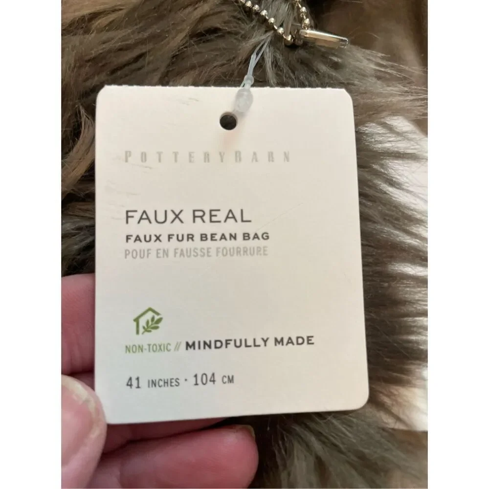 Pottery Barn Brown Faux Fur Round Pouf Ottoman Cover